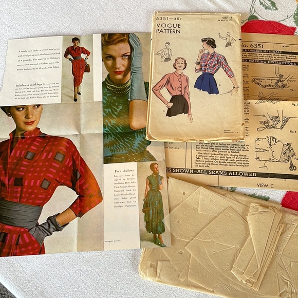 Vintage Vogue Pattern, 6351, size 18, 36 bust, 39 hip ca 1950's - Picture 6 of 11